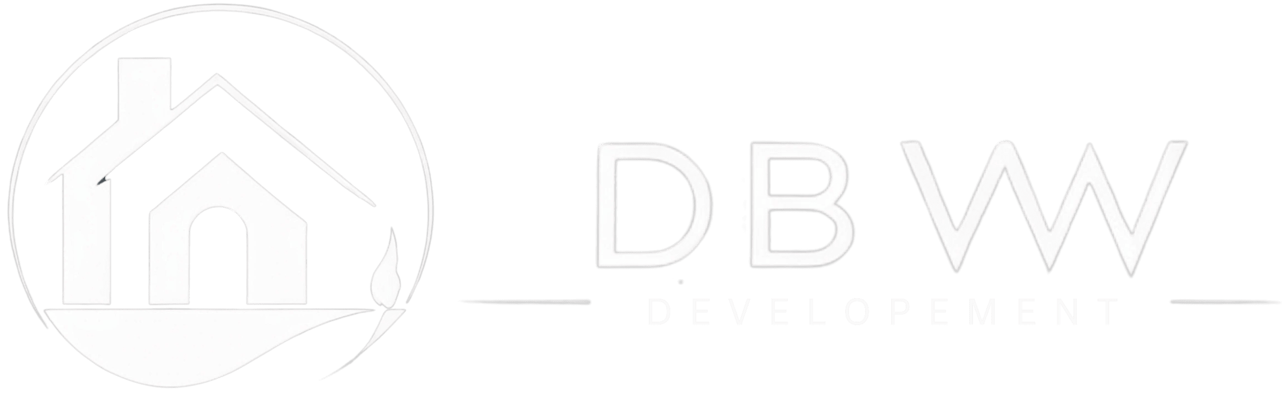 Logo featuring a stylized house within a circle beside the text "DBVW Developement" on a black background.